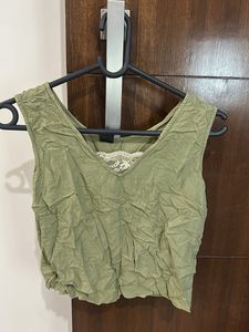 Olive Green Lace Trim Top Coord Set