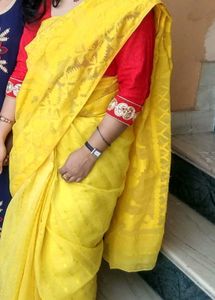 Elegant Yellow Jamdani cotton Saree