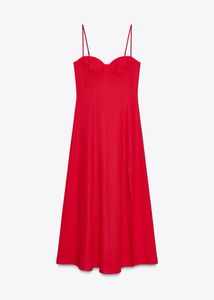 Red Midi Dress with Slit