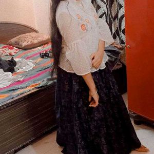 Set Of Floral Embroidered top With Long Skirt