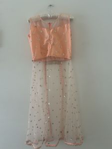 Amazing Peach Party Wear Shrug/kurti With Back Zip