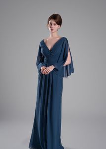 Flowing Chiffon Sleeves Ruched Dres