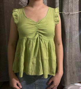 Green Ruffle Sleeve Top