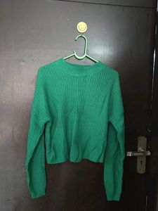 shein Green Knit Cropped Sweater fits S/M