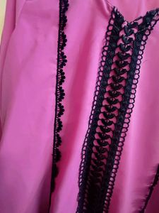 Pink Kurti With Black Lace Pakistani Look 💖