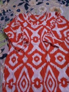 Orange White Print Dress
