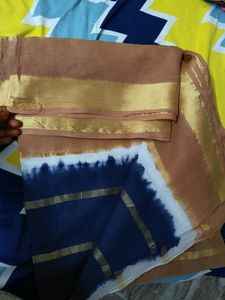 Brown With Navy Blue Pure Cotton Saree