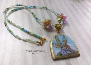 Forest Fairy Clay Pendant Floral Bead Necklace