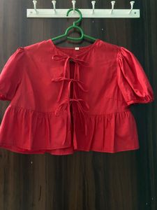 Cute Red Tie-Front Top