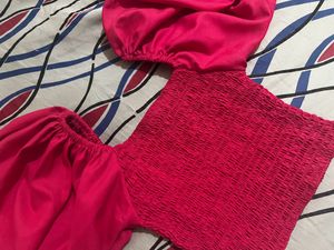 Hot Pink Puff Sleeve Crop Top