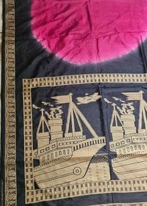 Pink & Black Ship Print Saree