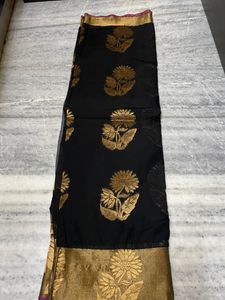 Black With Gold Zari Work Beautiful Saree