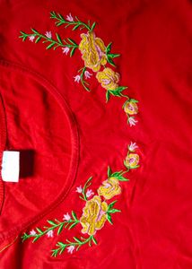 Red Floral Embroidered Tunic