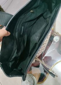 Patterned Shoulder Bag with Chain Detail
