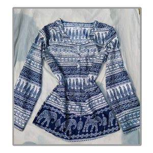 Blue & White Elephant Print Tunic