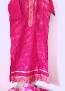 Dark Rose Kurti Set With Plazo Bilkul New