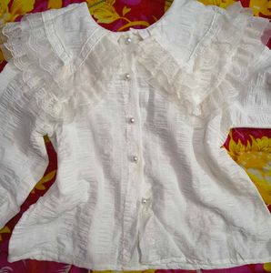 White Ruffle Collar Blouse