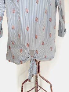 Striped Floral Tie-Front Top