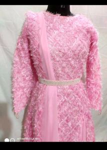 Sober Party Wear Designer Feathery Gown