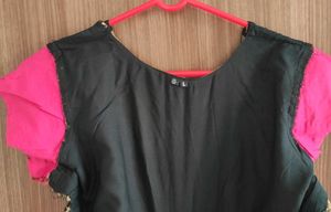 Black &amp; Gold Cutout Party Dress with Pink Sleeves