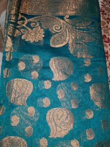 Teal & Gold Brocade Saree