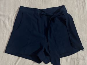 Navy Blue Tie Waist Shorts