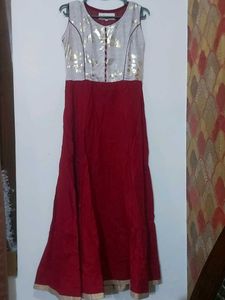 Maroon And Gold Cotton Kurta