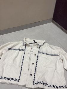 Embroidered White Denim Jacket