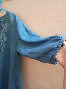 Embroidered Blue Denim Tunic Top