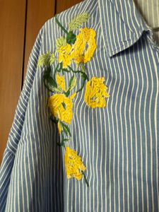 Blue Stripes Embroidered Shirt - XL