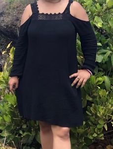 Jet Black Knee Length  Cold Shoulder Dress , Not S