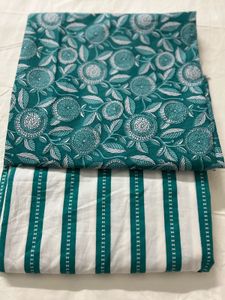 Teal & White Salwar Kameez Fabric
