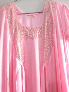 Pink Lace Trim Nightgown with robe