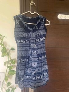 Blue Indo-western Print Sleeveless Tunic