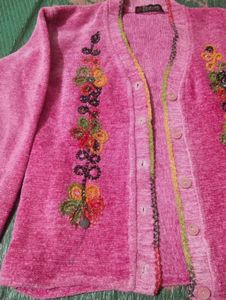 Pink Embroidered Cardigan