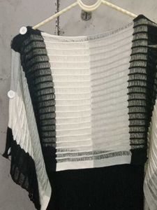 Black &amp; White Striped Poncho