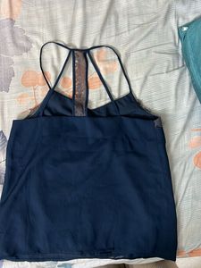 Navy Blue Cami Top with Lace Trim