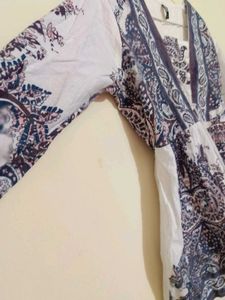Paisley Print Lace-Up Blouse