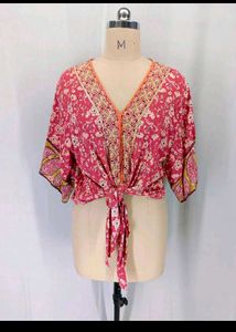 New Tie Knot Neck Border Crop Top