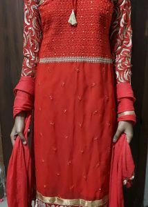 Red Embroidered Kurta Set