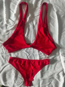 Red Plunge Bikini Set