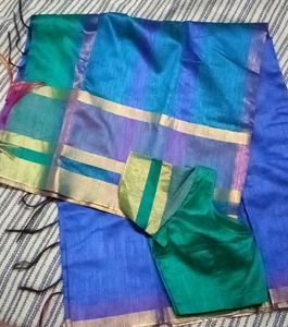 Semi Raw Silk Saree Body: Dark Blue Colour
