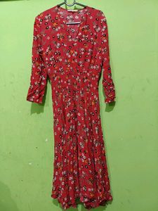 Red Floral Midi Dress