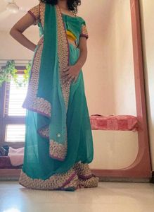 Sea Green Embroidered Saree With Blouse