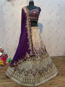 Purple &amp; Gold Embroidered Lehenga