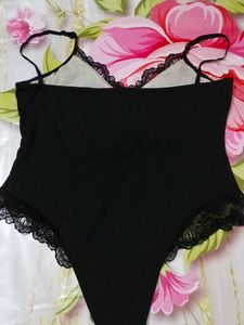 1055)Black Lace Bodysuit