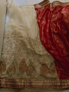 Orange Beige Net Saree