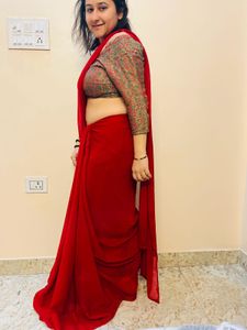 Elegant Red Saree with Blouse❤️‍🔥
