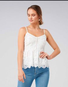White Lacey Peplum Top- Forever New