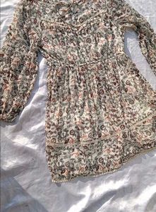 Floral Printed Tie-Up Neck Fit &amp; Flare Dress